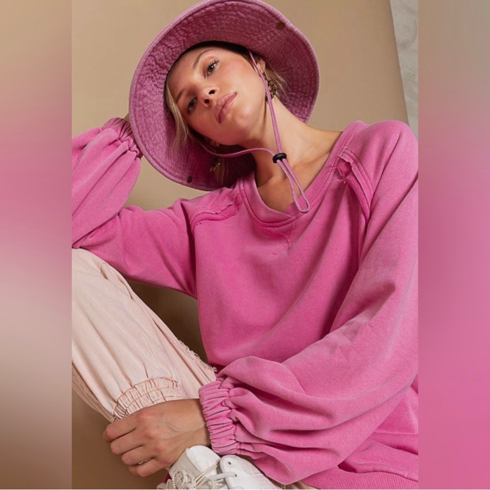 POL Hot Pink Crisscross Back Sweatshirt | Open Back | Slouchy Oversized Fit - Picture 6 of 6